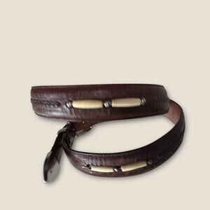 Orvis Mens Dark Brown Bone Braided Leather Belt Sz 42 1.25"W